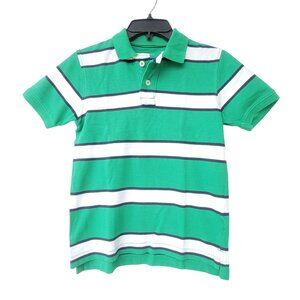 ⭐Gap Sz M Polo T-Shirt Boys Kids Logo Short Sleeve Green/White Stripe Cotton⭐